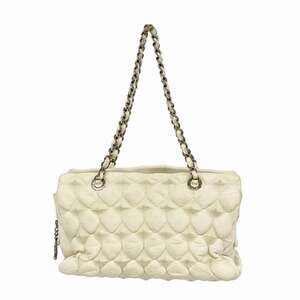 Chanel Shoulder Bag Chain Bubble Quilted Leather White Women's
